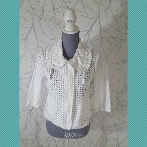 LOFT White Cotton Eyelet Zip Front Jacket